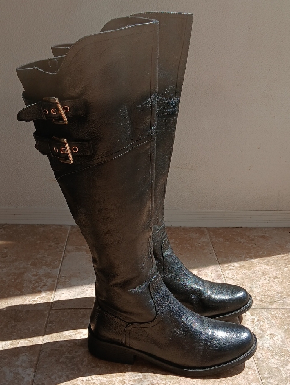Steve Madden Overt 217839 Black Knee-High Leather Riding Boots